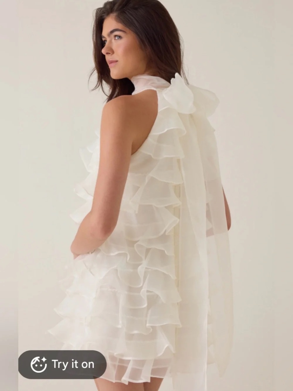 Ivory Ruffle Halter Mini Dress - Picture 3 of 4